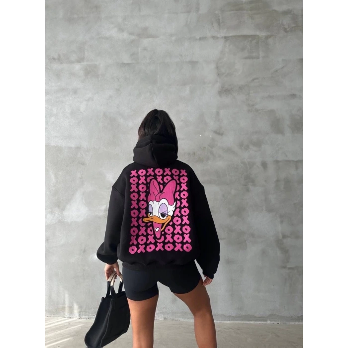 3 iplik şardonlu oversize compact ördek baskılı sweat siyah