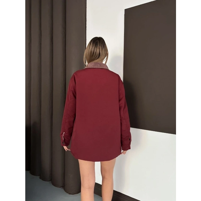 Astarlı yaka detaylı artos ceket bordo st2651019