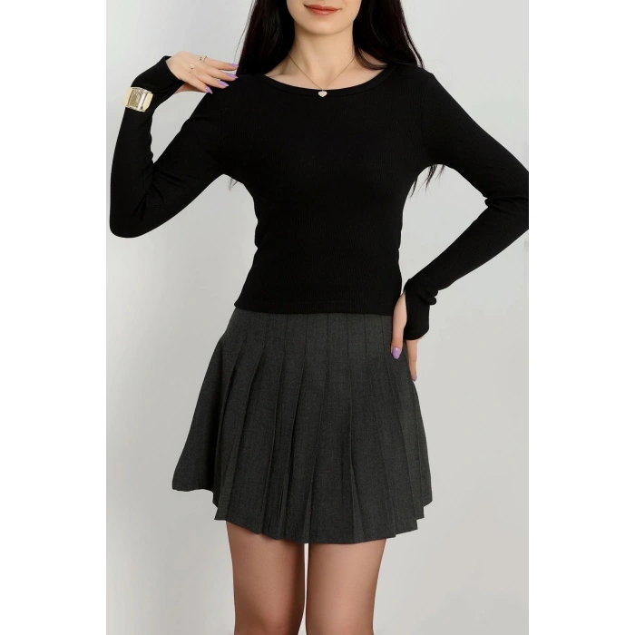 Bisiklet Yaka Parmak Geçmeli Kaşkorse bluz siyah a3829