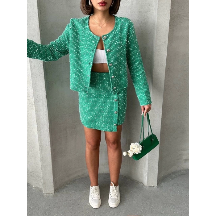 Ceketli etek takım chl kumaş yeşil h24443