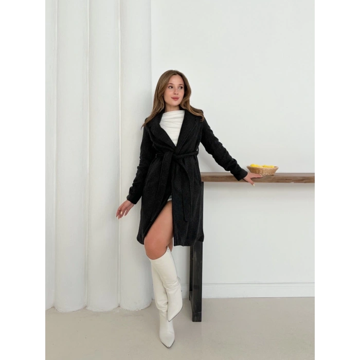 Cepli kuşaklı kaşe kaban antrasit st26458