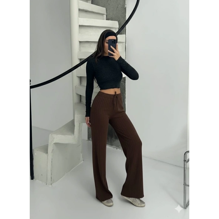 Fitilli şardonlu pantolon kahve a4058
