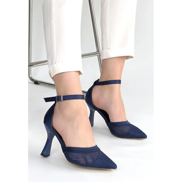 Keny Lacivert Saten Topuklu Ayakkabı