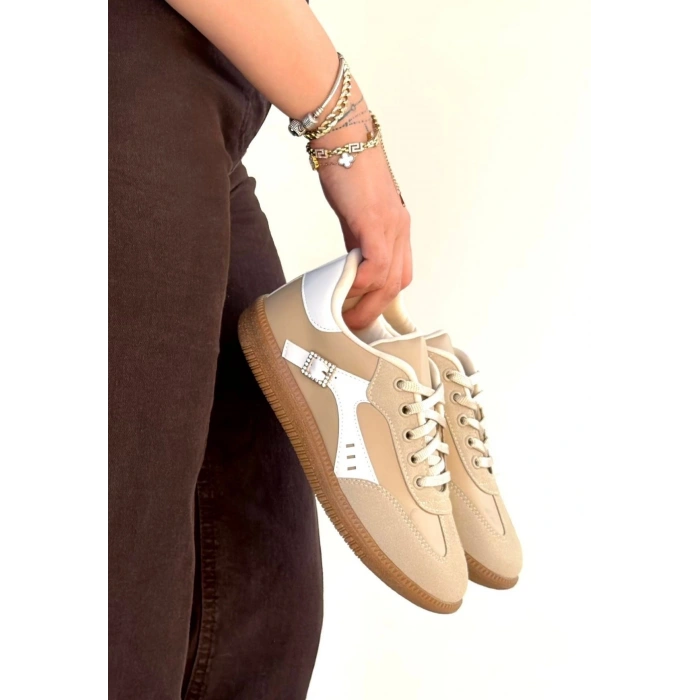 Mier Bej Cilt Bağcıklı Spor Ayakkabı