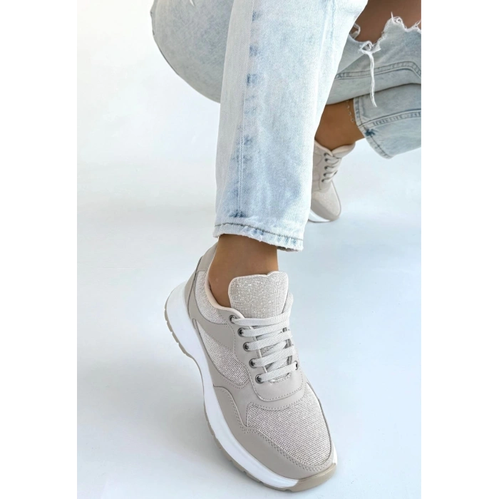 Slar Bej Cilt Bağcıklı Spor Ayakkabı