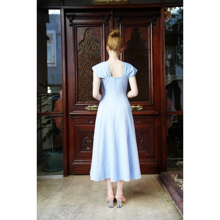 U yaka prenses elbise mavi s255101