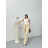 Düğmeli Palazzo pantolon bej p170091
