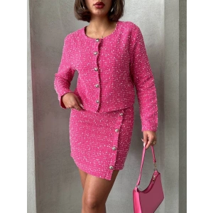 Ceketli etek takım chl kumaş fuşya h24443