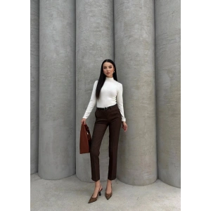 Dar paça kemerli kumaş pantolon kahve pt53