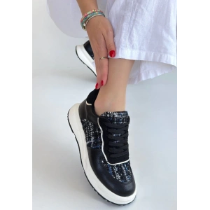 Hawer Siyah Cilt Bağcıklı Spor Ayakkabı