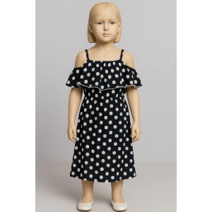 Puantiyeli askılı prenses elbise kız çocuk lacivert