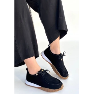 Sier Siyah Süet Bağcıklı Spor Ayakkabı