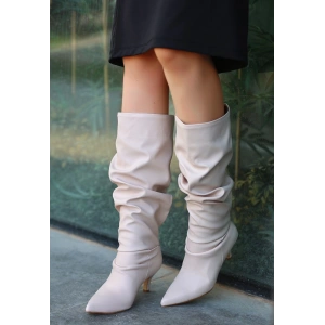 Zelya Bej Cilt Topuklu Çizme