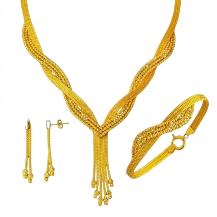 14 Ayar Altın 3 Sıra Örgü Set Takımı