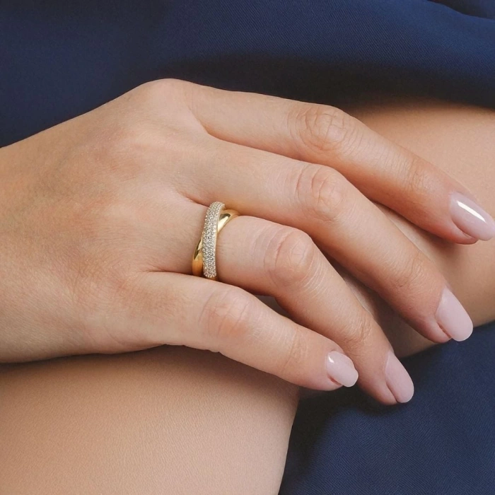 14 Ayar Altın Çapraz Taşlı Yüzük