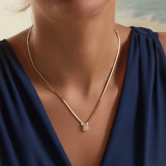 Altın Balık Sırtı Bagetli Zincir Kolye