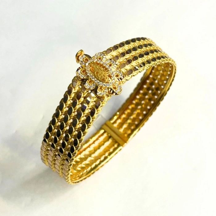 Sarı Altın 4 Sıra Çiçek Tuğra Kelepçe