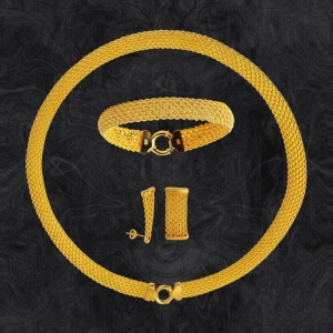 14 Ayar Altın Geniş Hasır Örgü Set Takımı