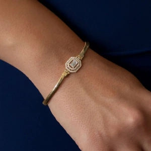 14 Ayar Altın Taşlı Balık Sırtı Baget Bileklik