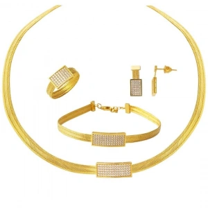 22 Ayar Altın Taşlı 3 Sıra Trabzon Hasır Set Takımı