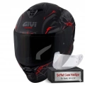 GIVI 50.X ARACHNO MAT SİYAH-KIRMIZI KAPALI KASK (SİYAH CAM+ŞEFFAF CAM)