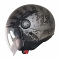 FR-612 REBO YARIM KASK MAT SİYAH-GRİ (GÜNEŞ VİZÖRLÜ)