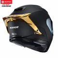 SCOYCO FF-871 YAKSHA MAT SİYAH-GOLD GÜNEŞ VİZÖRLÜ KAPALI KASK (GOLD CAMLI)
