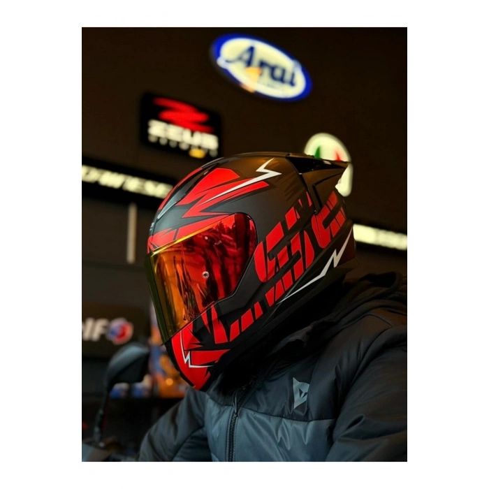 RAPID 2 RACE CROMO MAT SİYAH-KIRMIZI KASK (1 Renkli + 1 Şeffaf Vizörlü)