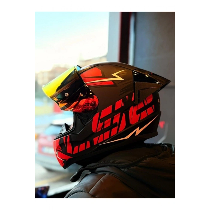 RAPID 2 RACE CROMO MAT SİYAH-KIRMIZI KASK (1 Renkli + 1 Şeffaf Vizörlü)