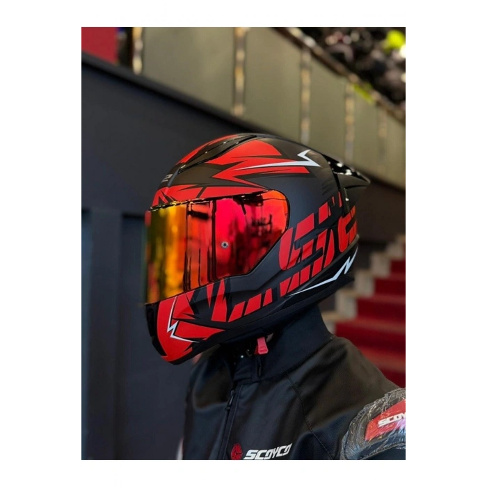 RAPID 2 RACE CROMO MAT SİYAH-KIRMIZI KASK (1 Renkli + 1 Şeffaf Vizörlü)