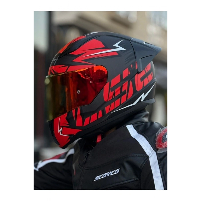 RAPID 2 RACE CROMO MAT SİYAH-KIRMIZI KASK (1 Renkli + 1 Şeffaf Vizörlü)