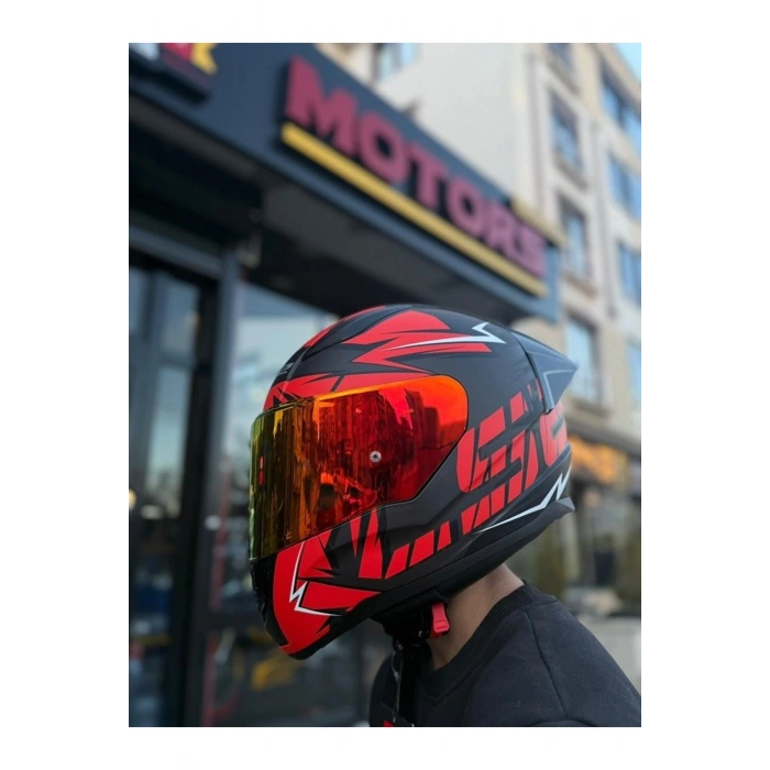 RAPID 2 RACE CROMO MAT SİYAH-KIRMIZI KASK (1 Renkli + 1 Şeffaf Vizörlü)