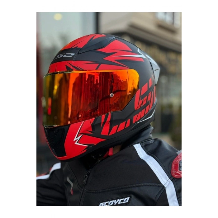 RAPID 2 RACE CROMO MAT SİYAH-KIRMIZI KASK (1 Renkli + 1 Şeffaf Vizörlü)