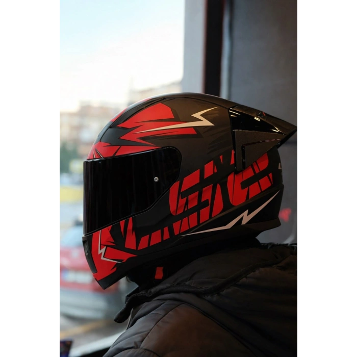 RAPID 2 CROMO MAT SİYAH-KIRMIZI KASK (1 Renkli + 1 Şeffaf Vizörlü)