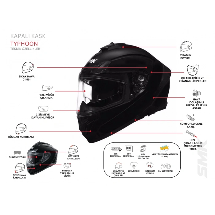 SMK TYPHOON REPTİLE SİYAH-GRİ-TURUNCU DRAGON KAPALI KASK (GÜNEŞ VİZÖRLÜ)