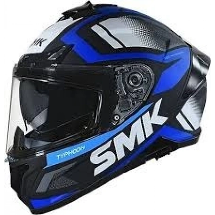 SMK TYPHOON THORN SİYAH-MAVİ-BEYAZ KAPALI KASK (GÜNEŞ VİZÖRLÜ)