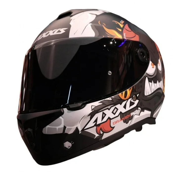 AXXIS DRAKEN BAKER SİYAH-GRİ-KIRMIZI FULLFACE KASK (SİYAH+ŞEFFAF CAMLI)