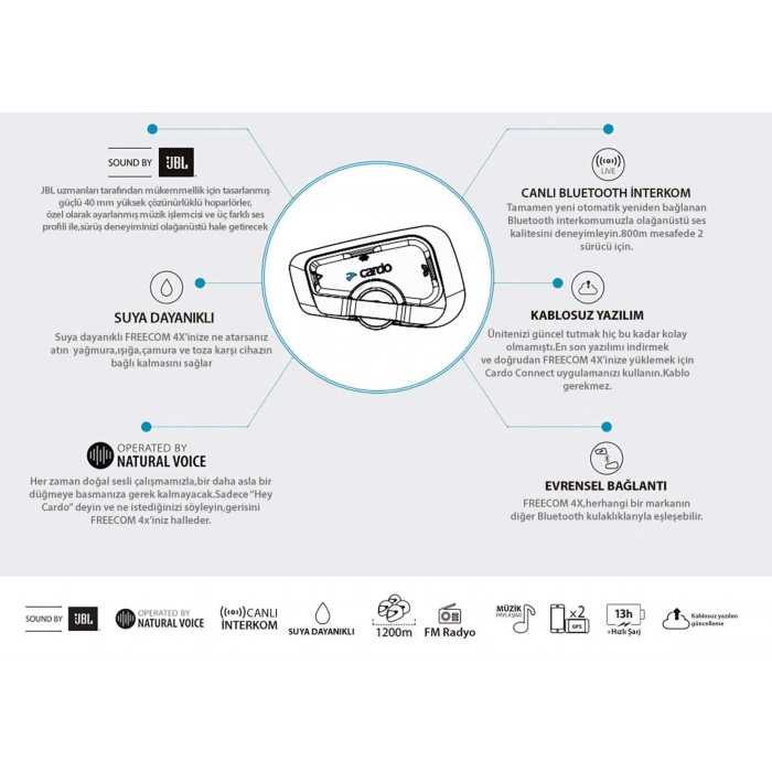 CARDO FREECOM 4X JBL BLUETOOTH VE INTERCOM (TEKLİ PAKET)