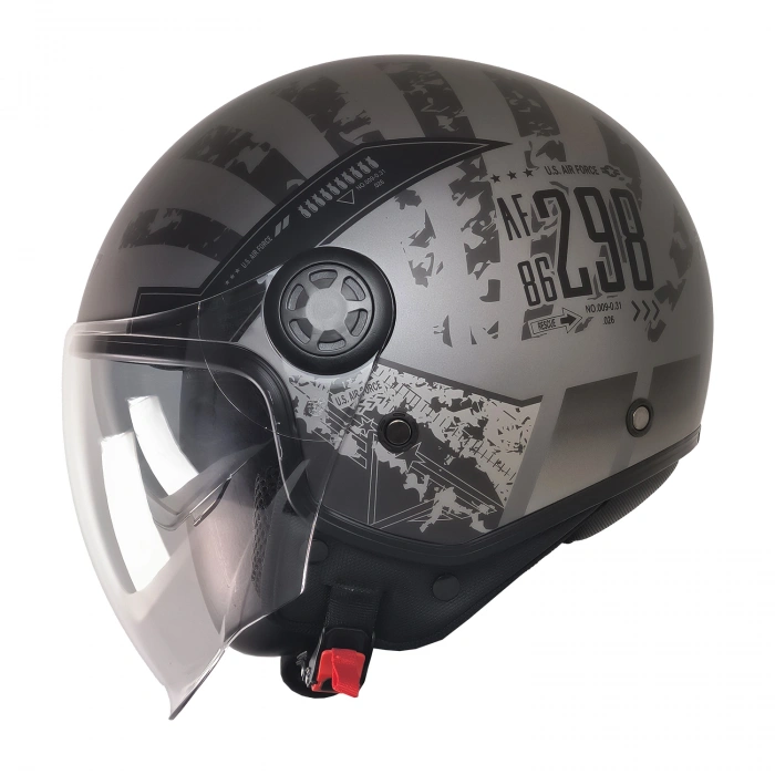 FR-612 REBO YARIM KASK MAT SİYAH-GRİ (GÜNEŞ VİZÖRLÜ)