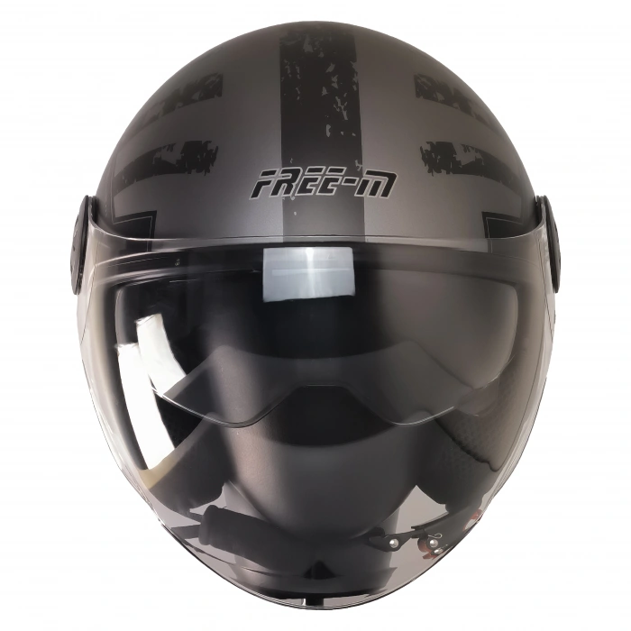 FR-612 REBO YARIM KASK MAT SİYAH-GRİ (GÜNEŞ VİZÖRLÜ)