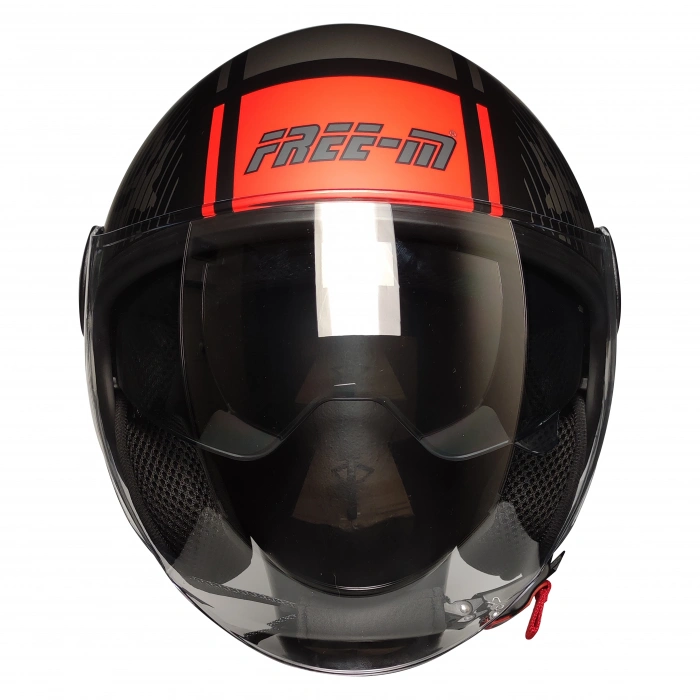 FR-612 UNIVER YARIM KASK MAT SİYAH-GRİ-KIRMIZI (GÜNEŞ VİZÖRLÜ)