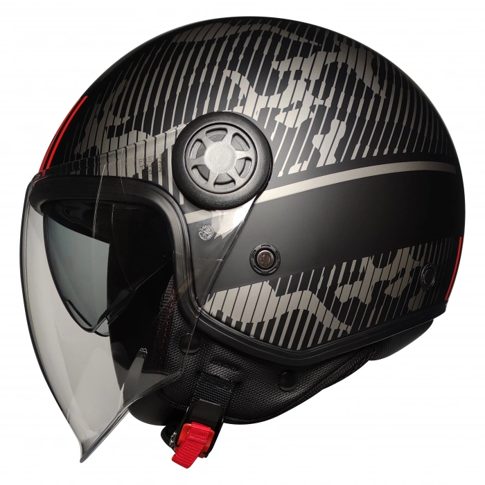 FR-612 UNIVER YARIM KASK MAT SİYAH-GRİ-KIRMIZI (GÜNEŞ VİZÖRLÜ)
