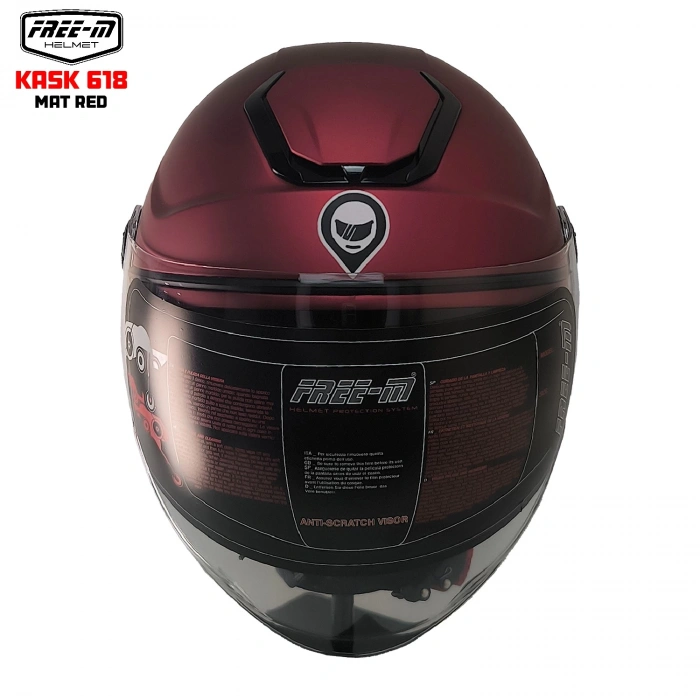 FREE-M 618 YARIM KASK MAT KIRMIZI(GÜNEŞ VİZÖRLÜ)