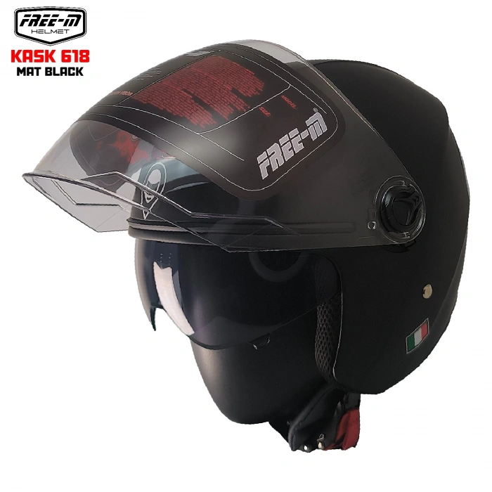 FREE-M 618 YARIM KASK MAT SİYAH(GÜNEŞ VİZÖRLÜ)