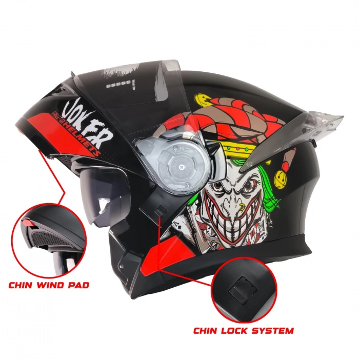 FREE-M 965 JOKER SİYAH-KIRMIZI ÇENE AÇILIR KASK