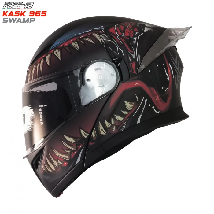 FREE-M 965 SWAMP MAT SİYAH-KIRMIZI ÇENE AÇILIR KASK