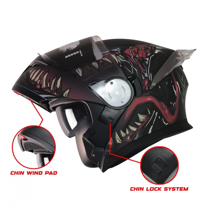 FREE-M 965 SWAMP MAT SİYAH-KIRMIZI ÇENE AÇILIR KASK