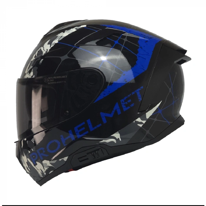 KUZEYMOTOR MTS X340 SOLY P.SİYAH-MAVİ FULLFACE KASK (SİYAH CAMLI)