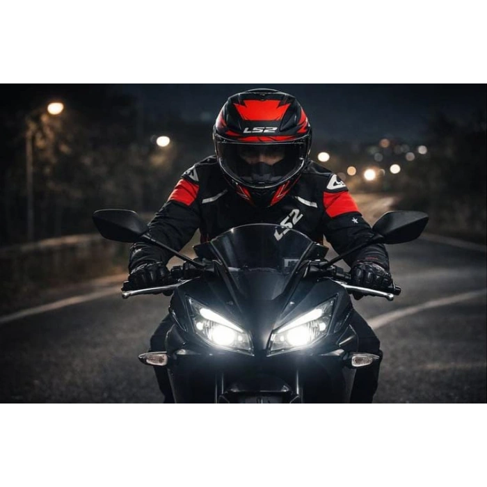 LS2 RAPID 2 CROMO MAT SİYAH-KIRMIZI FULLFACE KASK+LS2 ZOOM MONT KIRMIZI-SİYAH