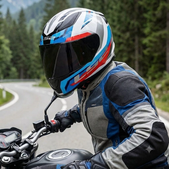 LS2 RAPID 2 HYPER BEYAZ-MAVİ-KIRMIZI KAPALI KASK (SİYAH+ŞEFFAF CAMLI)